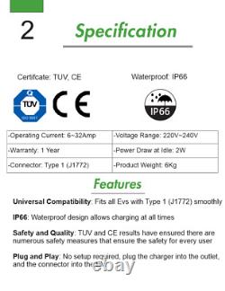 32Amp Level 2 EV Smart Home Charging station 220V Electric Vehicle Charger 14-50
