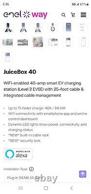 Enel X JuiceBox 40 Wi-Fi Enabled 40-Amp Electric Vehicle Charging Station 15-40