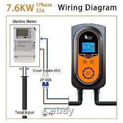 Home Electric Vehicle (EV) Charger, WiFi Enabled EVSE, Indoor/Outdoor 5m Cable