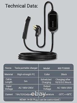 Level 2 Portable Tesla Charger 16/32 Amps, EV Electric Vehicle Charging Station